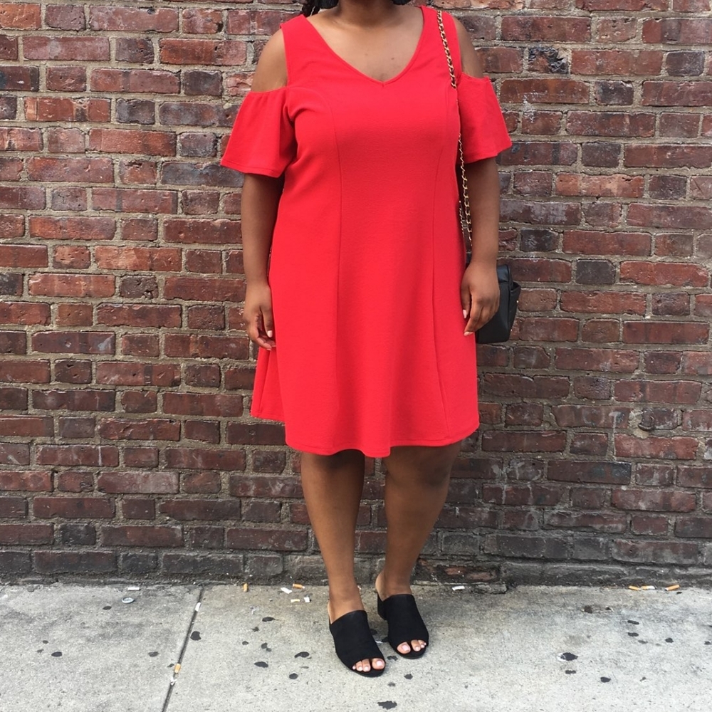 Red Cut Out Shoulder Dress